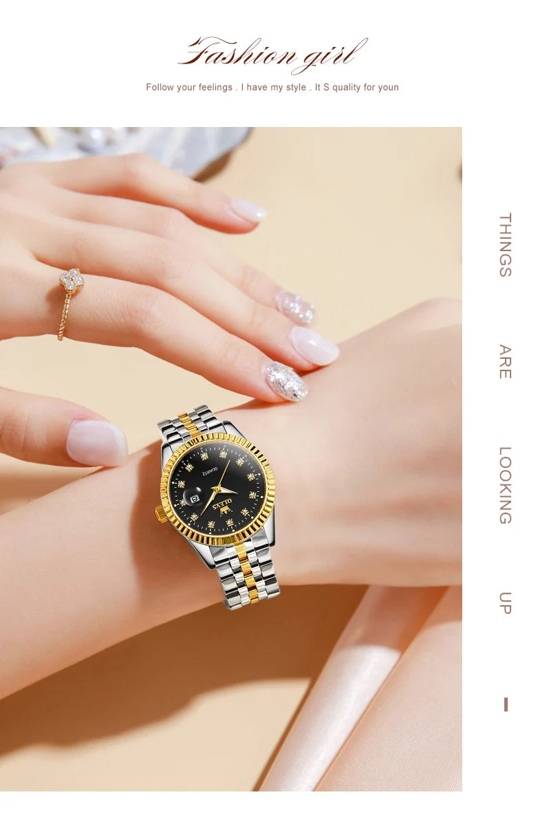 OLEVS Women's Watches Luxury Diamond Elegant Wristwatch Set