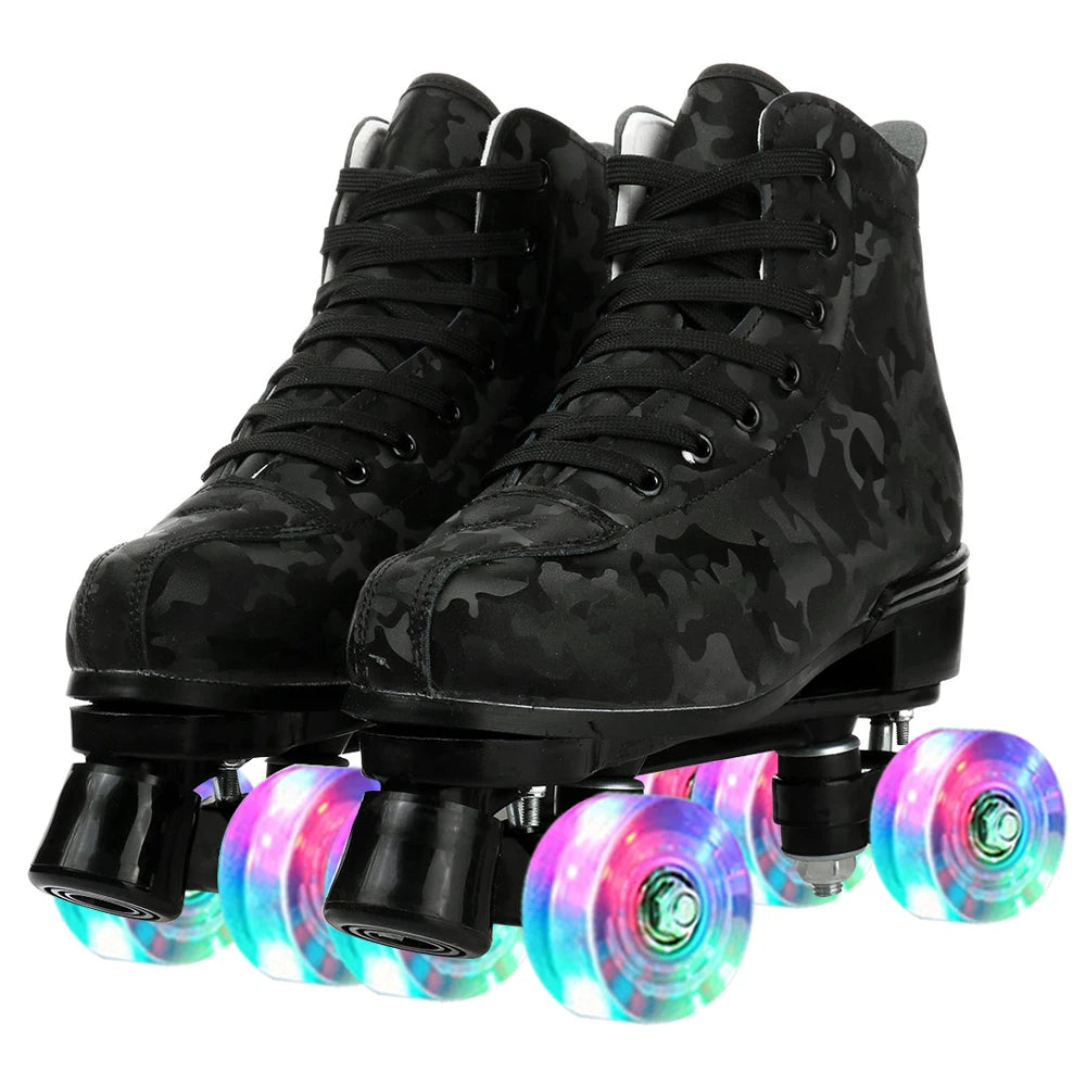 Breathable PU Leather Roller Skates with Lighted Wheels