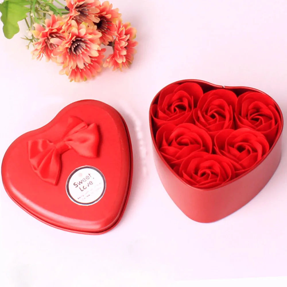 6/24pcs Soap Flower Heart Shaped Tin Box Bath Body Petal Rose Flower Soap New Year Valentine's Day Wedding Decoration Gift Best
