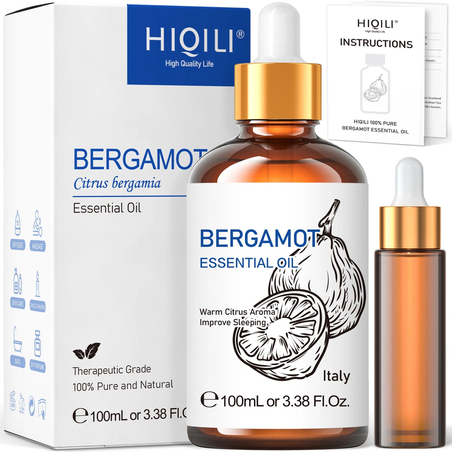 HIQILI 100ML Bergamot Essential Oils for Aromatherapy