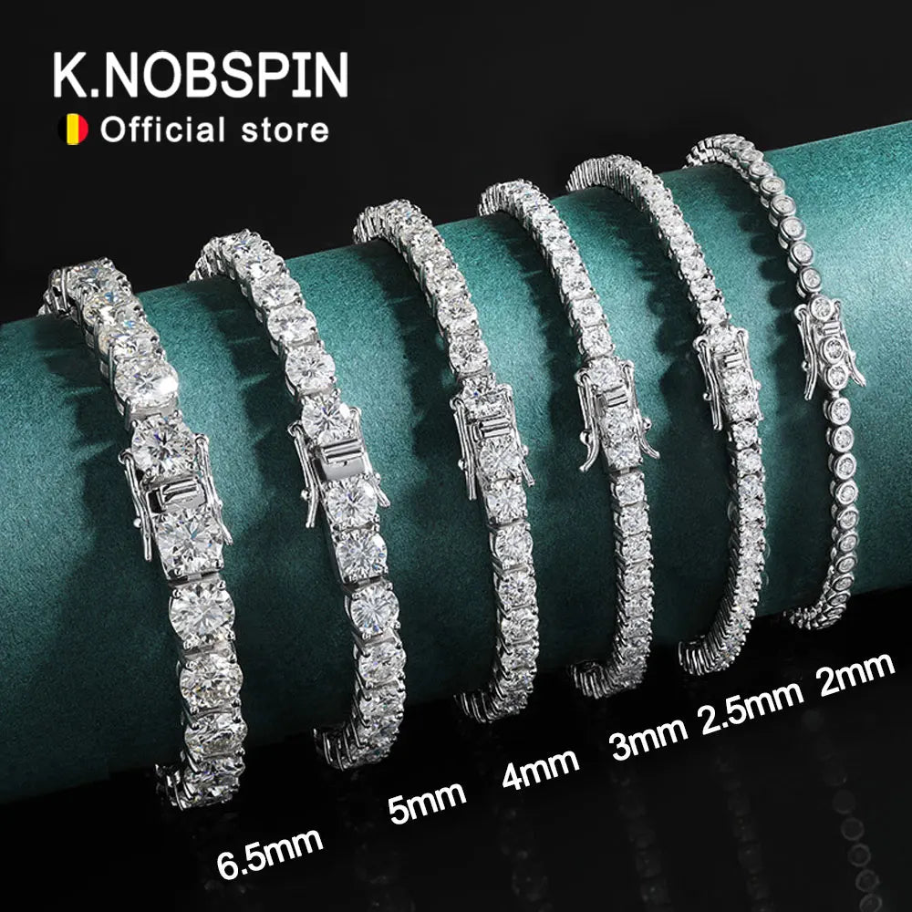 KNOBSPIN 2mm Moissanite Tennis Bracelet 925 Sterling Silver