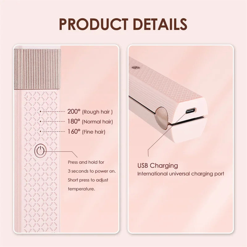 Portable Cordless USB  Mini Ceramic Curler/Straightener 3 Constant Temperatures