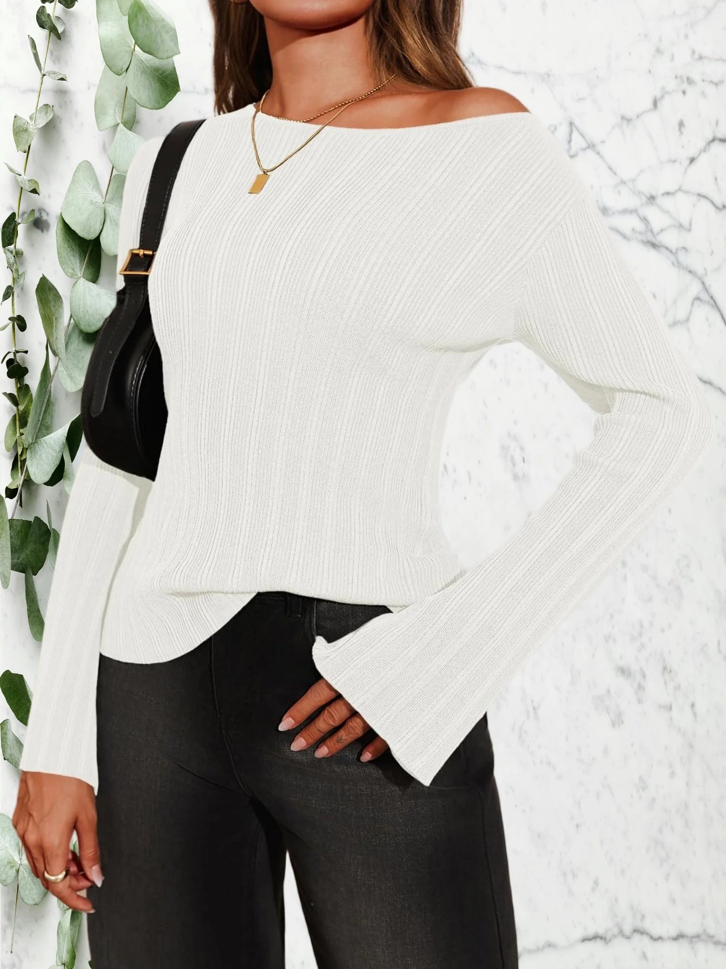 Women's Fashionable Slim Fit Long-Sleeved Knitted Top Pullover, Avant-Garde Autumn and Winter Knitted Sweater