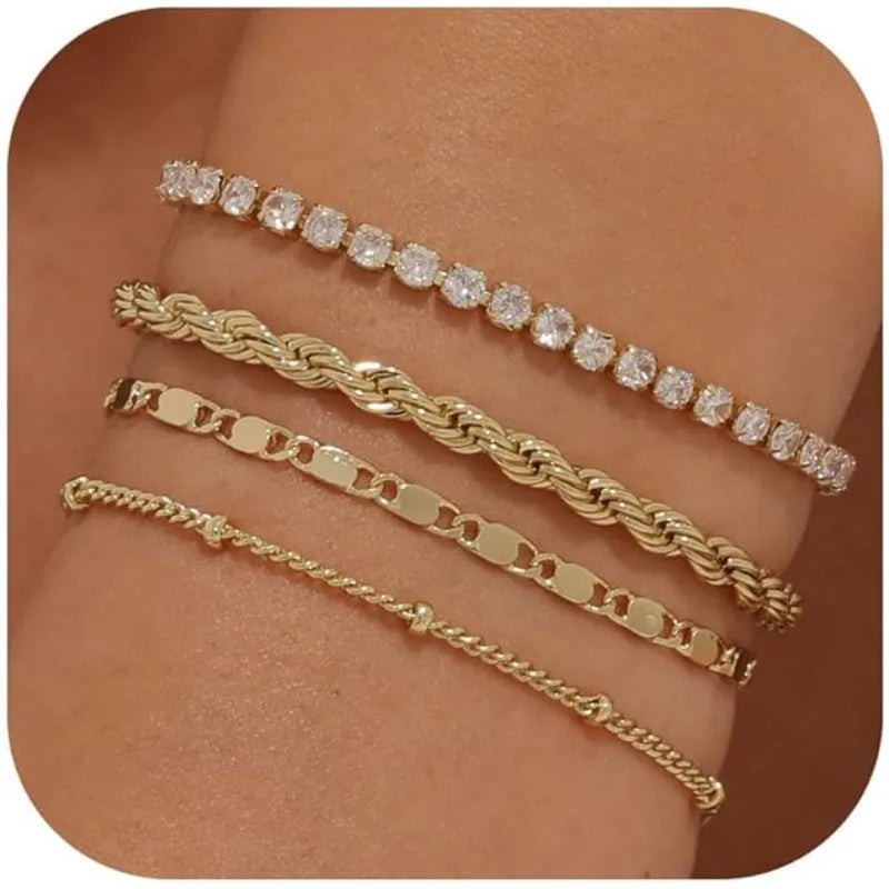 14K Gold plated Bracelets for Women Stack Layered Chunky Chain Bracelets Waterproof Link Cuff Bracelet Mothers' Day Jewelry Gift