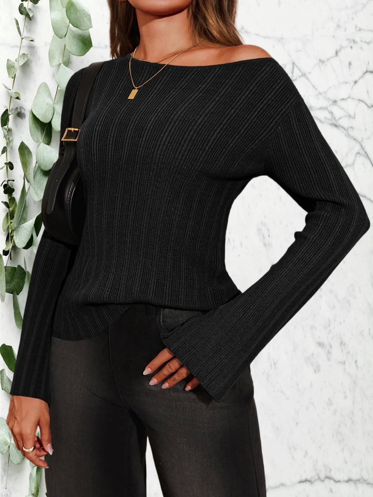 Women's Fashionable Slim Fit Long-Sleeved Knitted Top Pullover, Avant-Garde Autumn and Winter Knitted Sweater