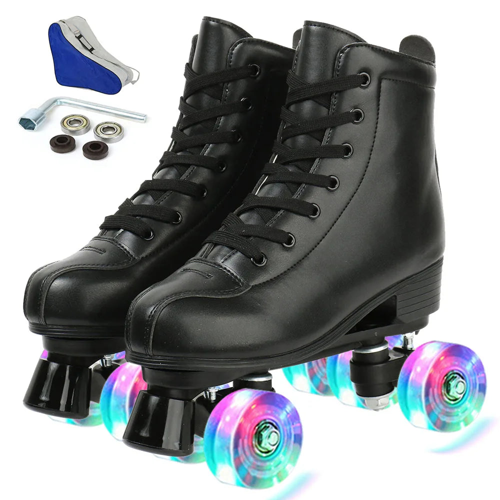 Breathable PU Leather Roller Skates with Lighted Wheels