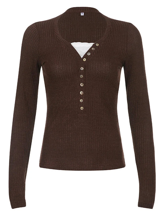Women Button Front Knit Tops Long Sleeve Lace Patchwork Slim Fit Sweater Fall Fairy Grunge Gothic Y2K Clothes