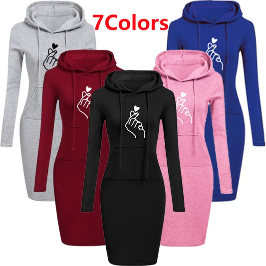 Ladies Dress Autumn Women Hooded Dresses Hoodies Women Sweatshirts Women Hoodies Dress Tops Ladies Clothing