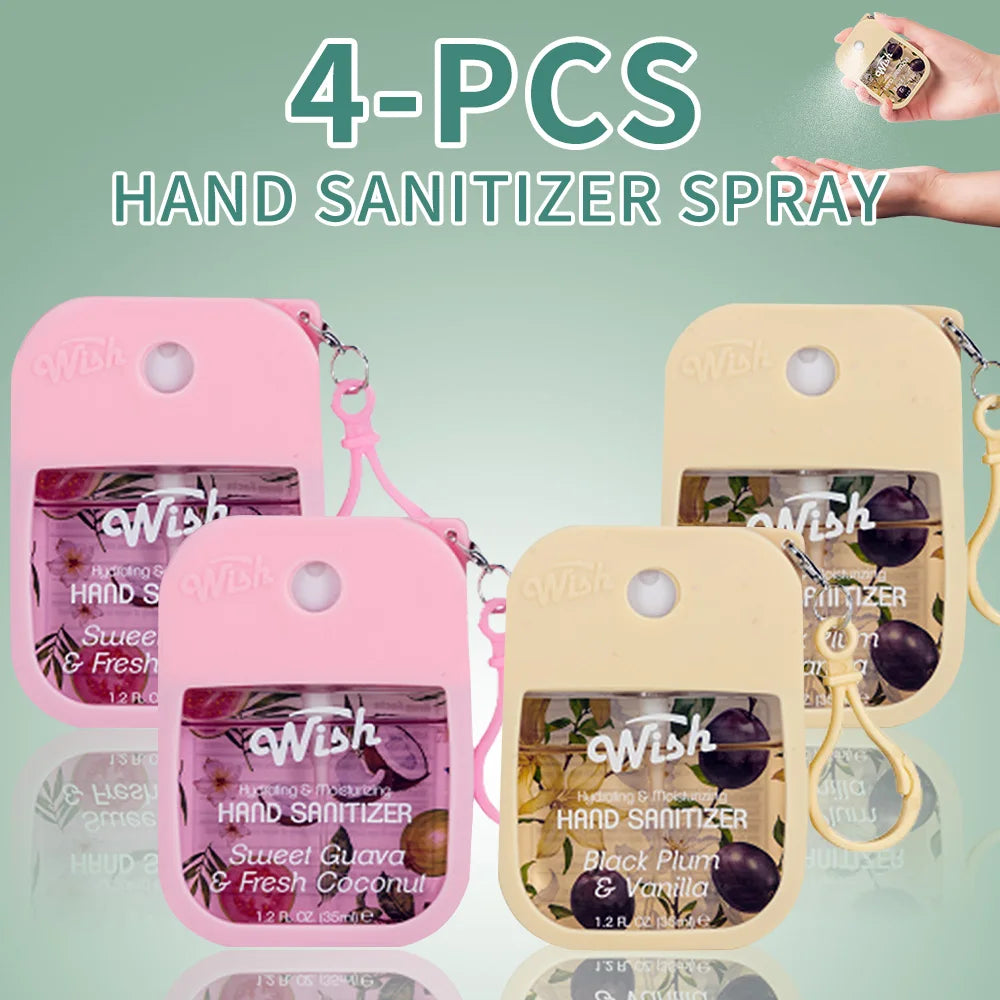 4 Power Spray Moisturizing Hand Sanitizer Spray, Containing Coconut, Watermelon, Sugar, Cucumber, Cherry Blossom And Other Flavo