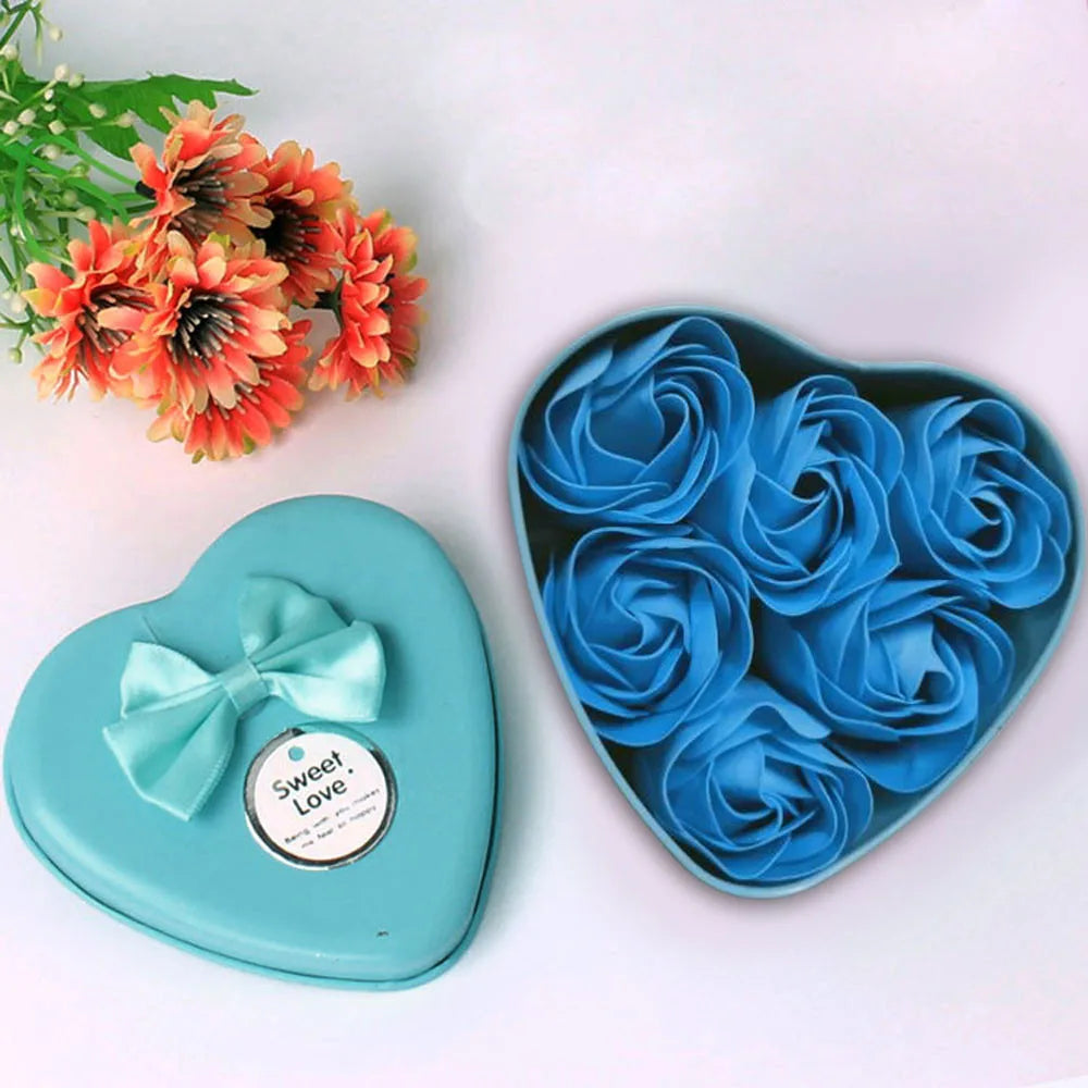 6/24pcs Soap Flower Heart Shaped Tin Box Bath Body Petal Rose Flower Soap New Year Valentine's Day Wedding Decoration Gift Best