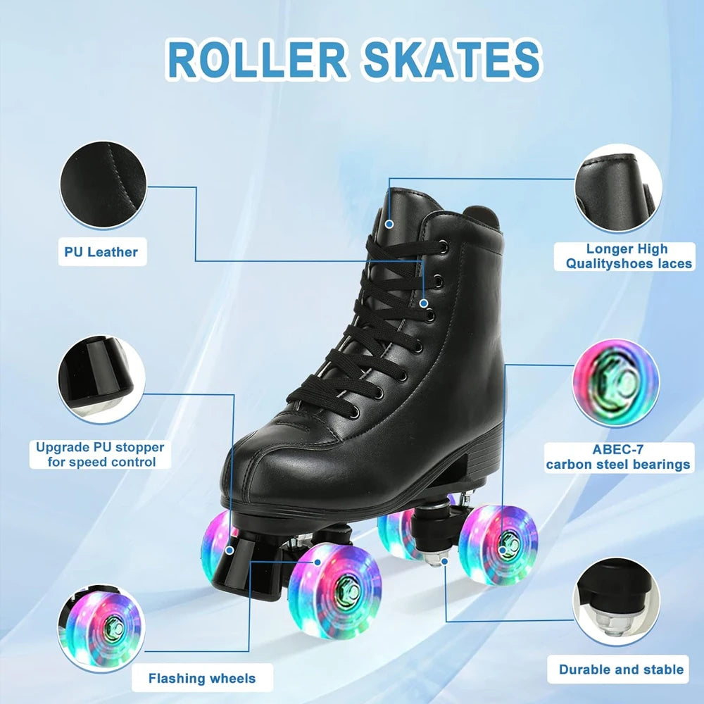 Breathable PU Leather Roller Skates with Lighted Wheels