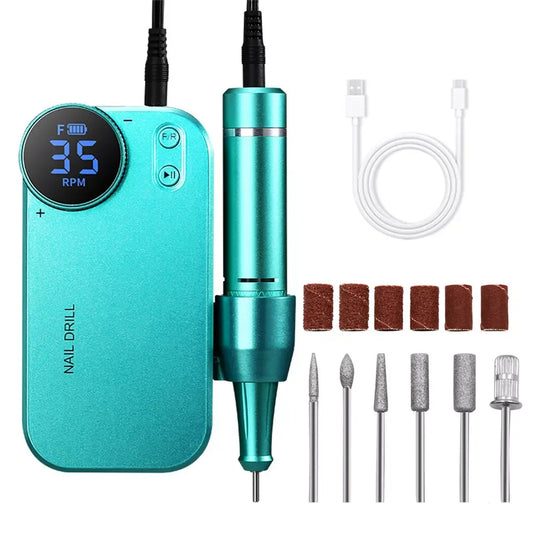 Electric Nail Drill Kit for Acrylic Gel Nails, Rechargeable Portable Nail File Manicure Pedicure