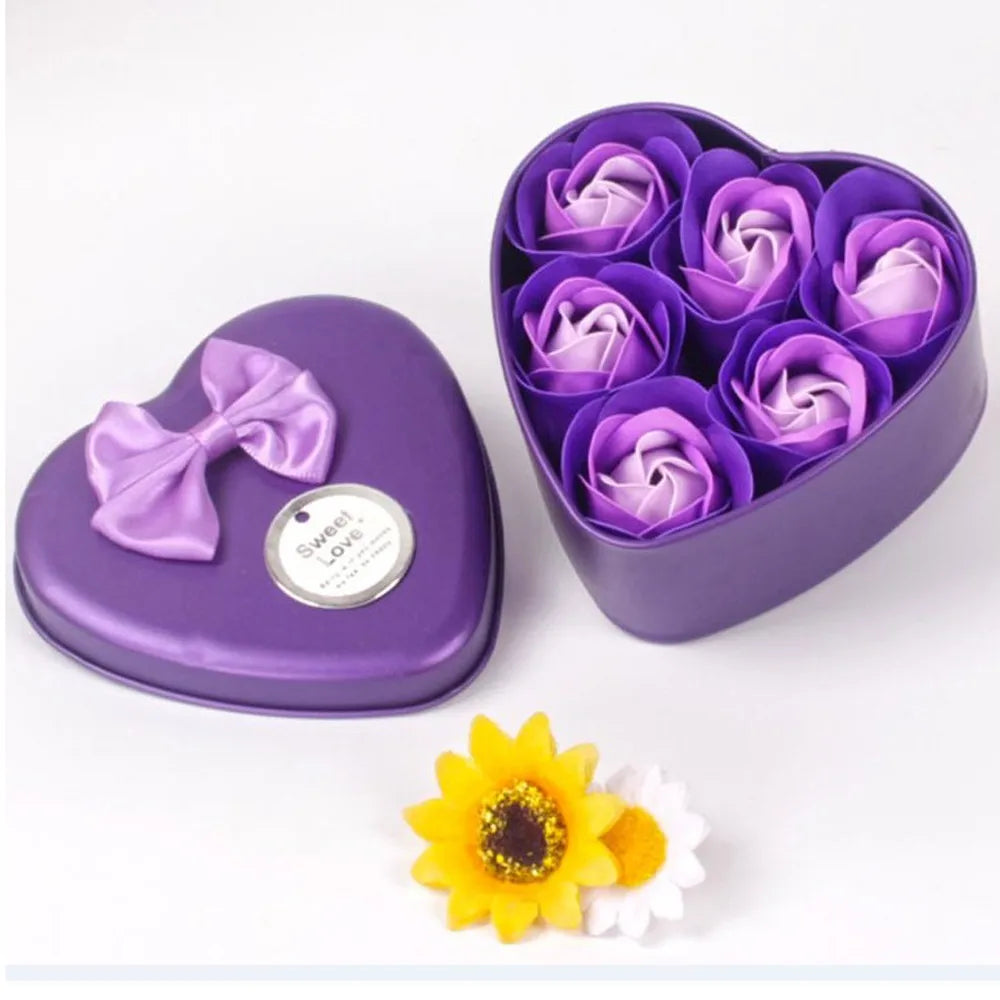 6/24pcs Soap Flower Heart Shaped Tin Box Bath Body Petal Rose Flower Soap New Year Valentine's Day Wedding Decoration Gift Best
