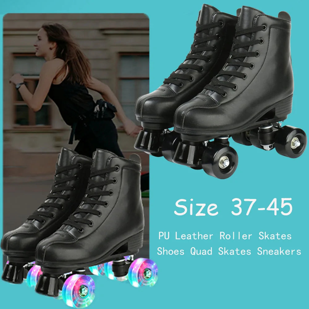 Breathable PU Leather Roller Skates with Lighted Wheels