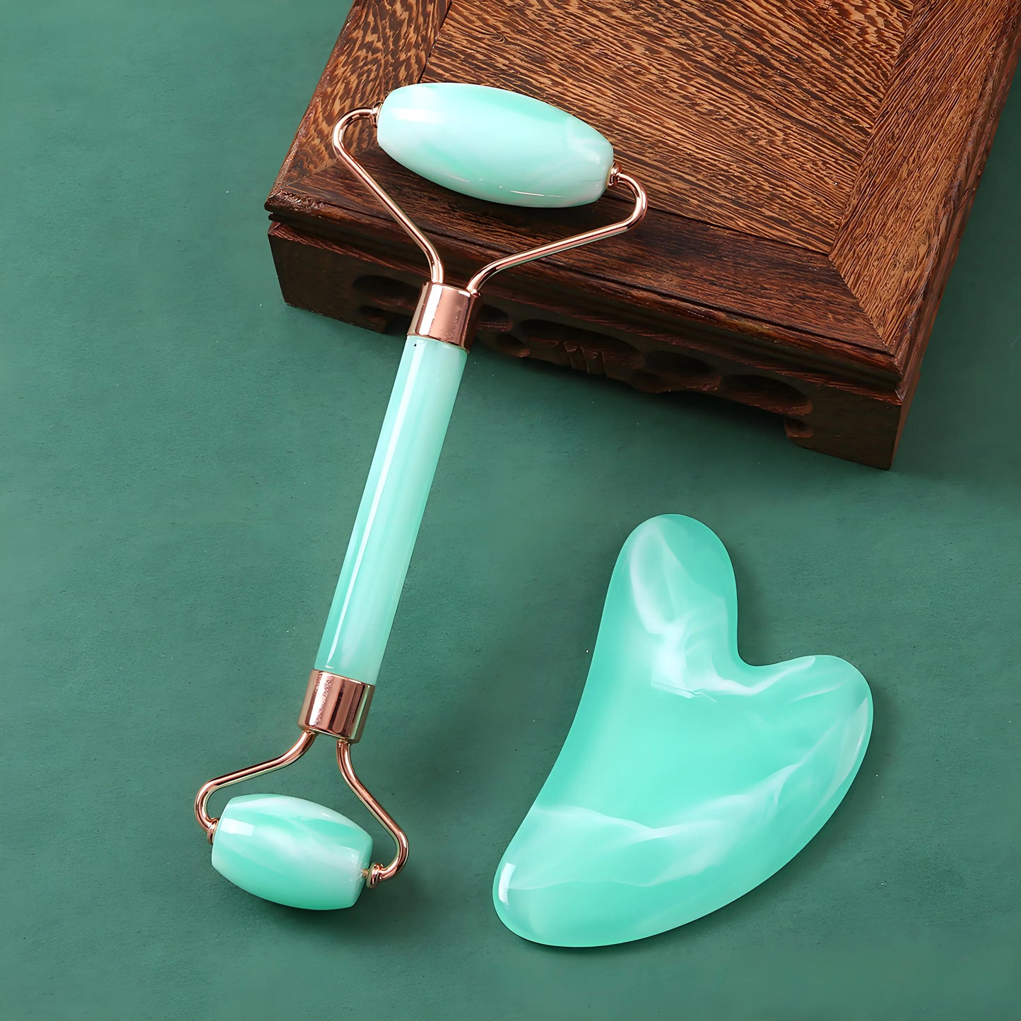 Jade Roller & Gua Sha Set - Facial Massage Tools for Skin Care