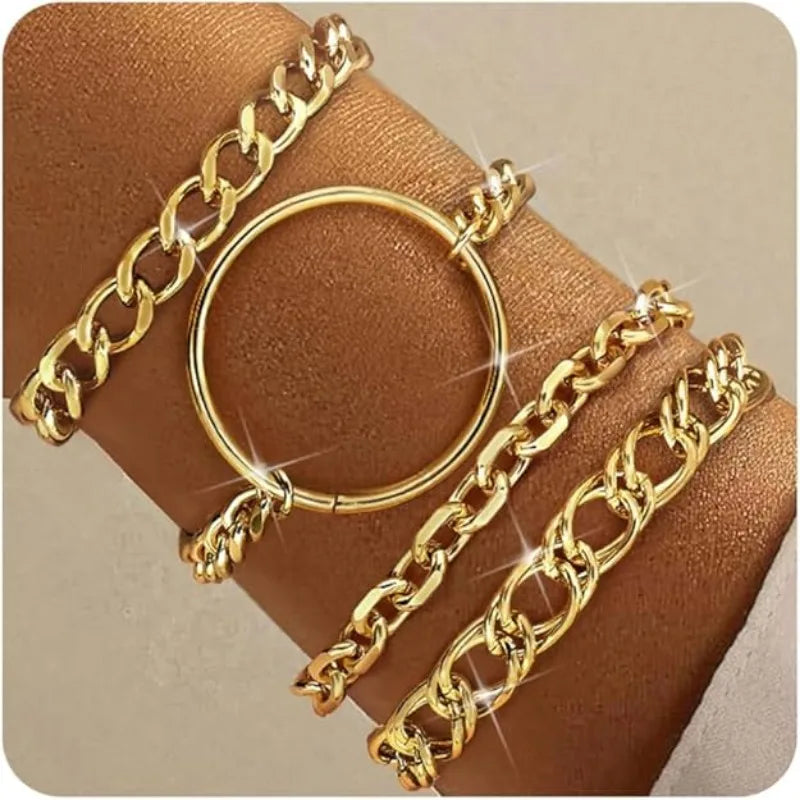 14K Gold plated Bracelets for Women Stack Layered Chunky Chain Bracelets Waterproof Link Cuff Bracelet Mothers' Day Jewelry Gift
