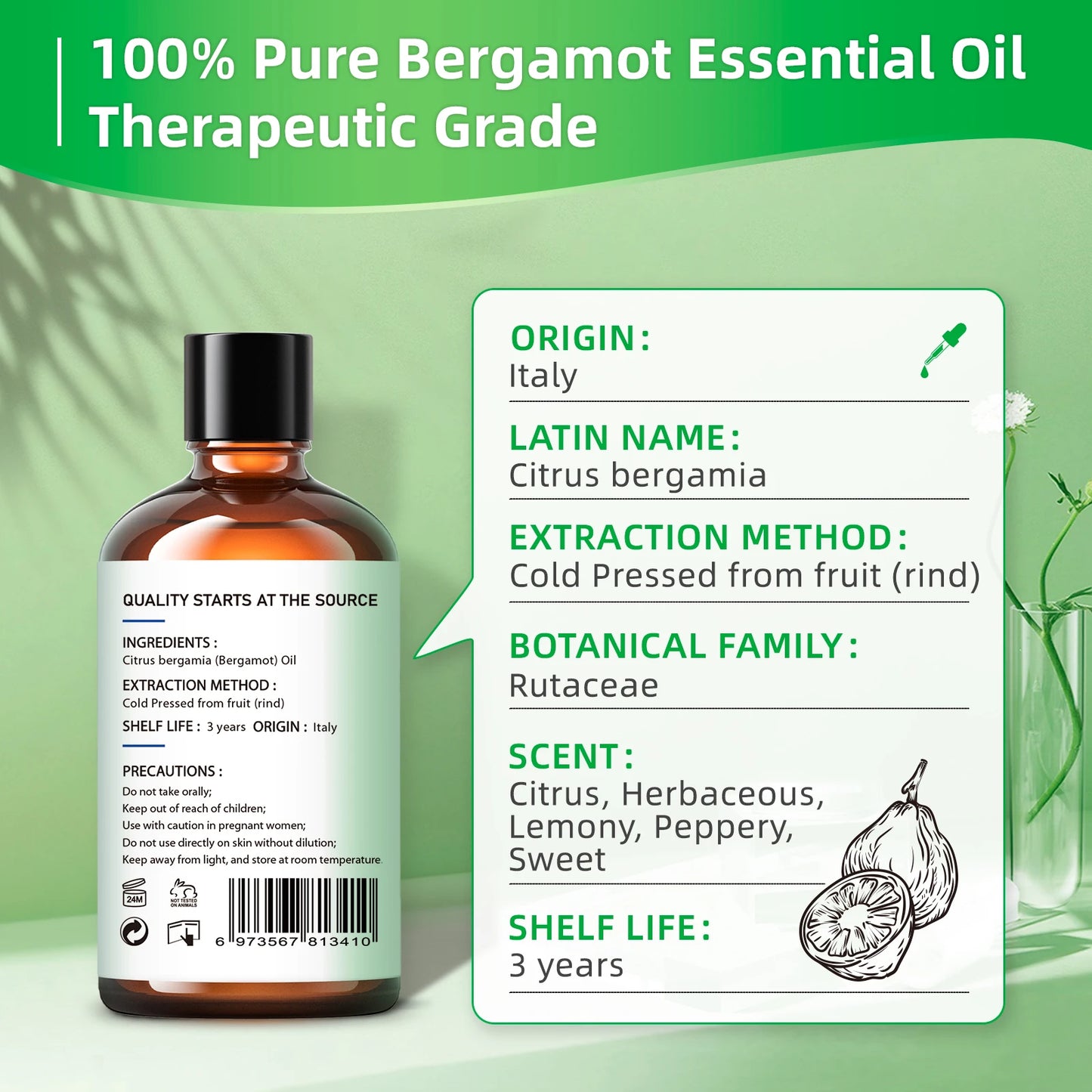 HIQILI 100ML Bergamot Essential Oils for Aromatherapy