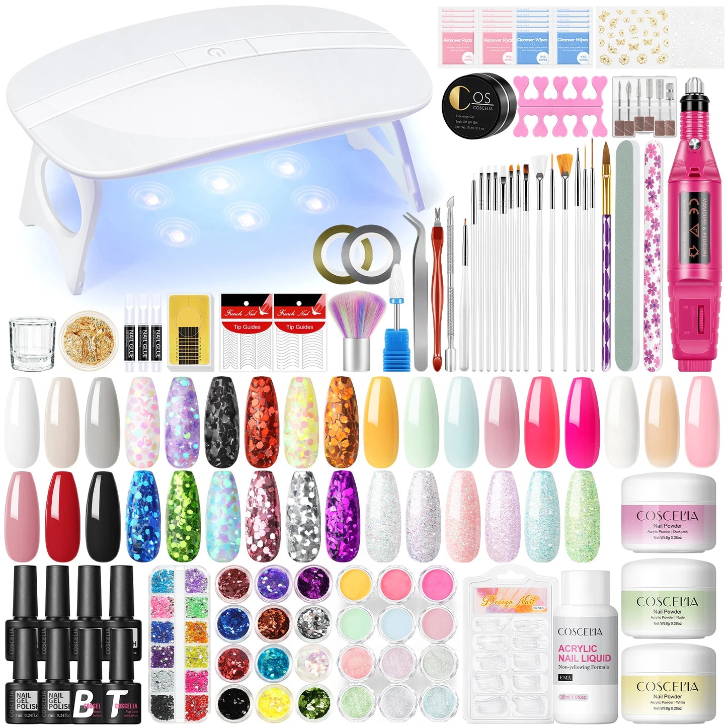 Manicure Kits with Lamp Nail, Drill, Gel Polish, & Nail Art Tools