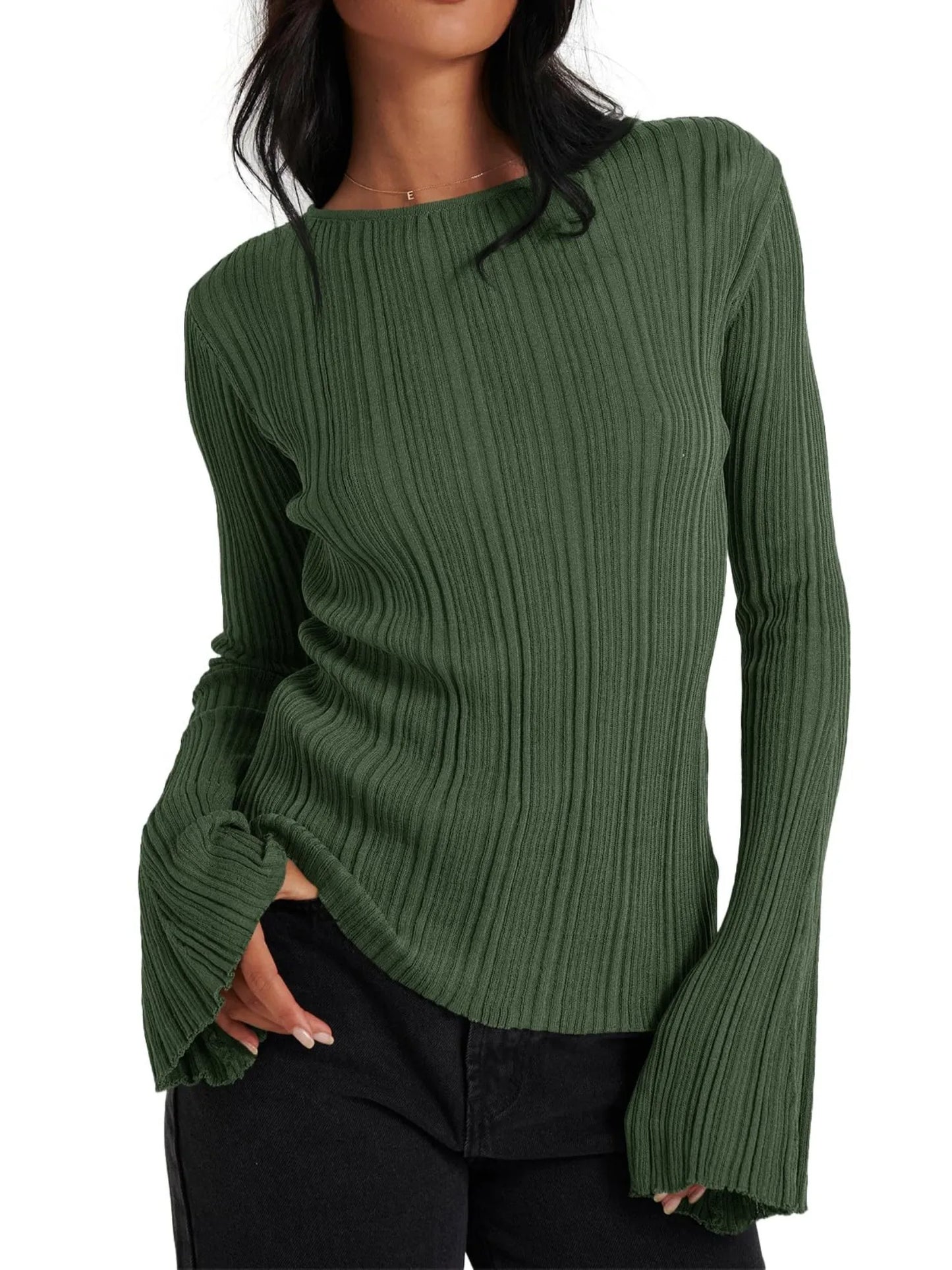 Women's Fashionable Slim Fit Long-Sleeved Knitted Top Pullover, Avant-Garde Autumn and Winter Knitted Sweater
