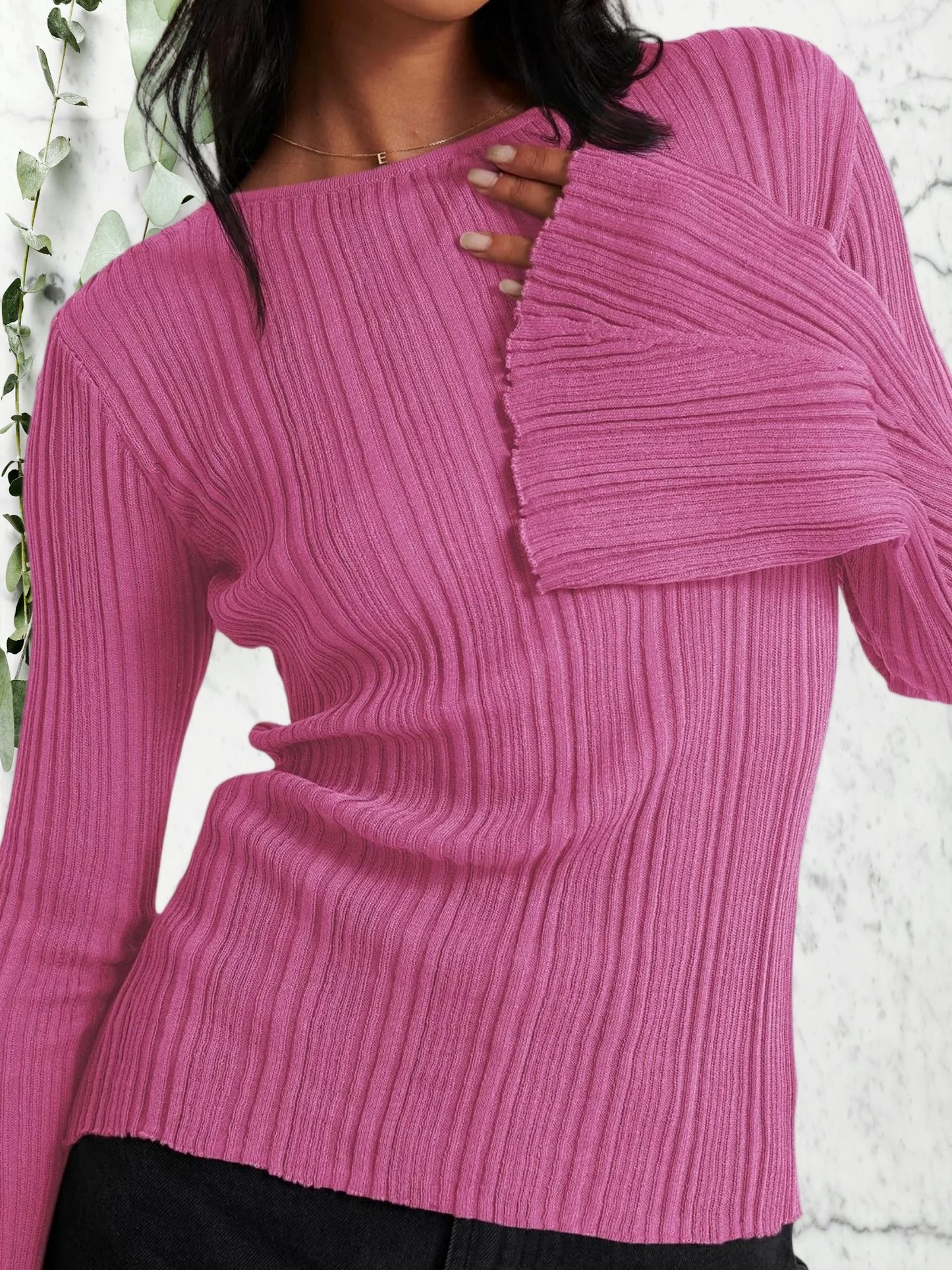 Women's Fashionable Slim Fit Long-Sleeved Knitted Top Pullover, Avant-Garde Autumn and Winter Knitted Sweater