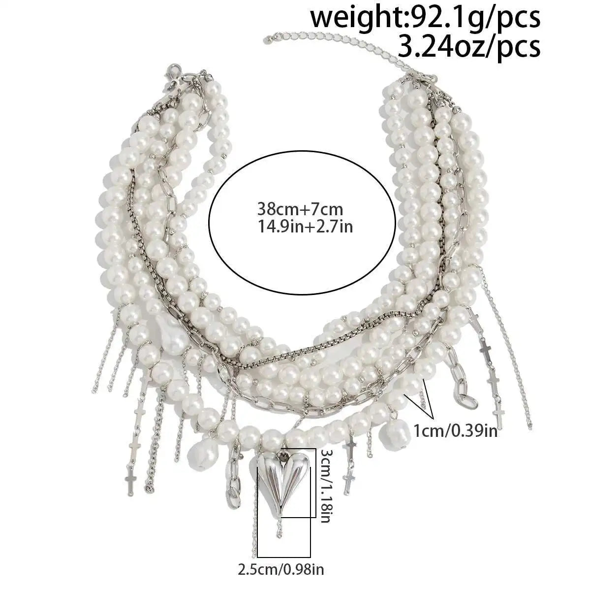 Ingemark Elegant Multilayer Imitation Pearl Chain Necklace Women 2025 New Trend Goth Love Heart Pendant Choker Wedding Jewelry