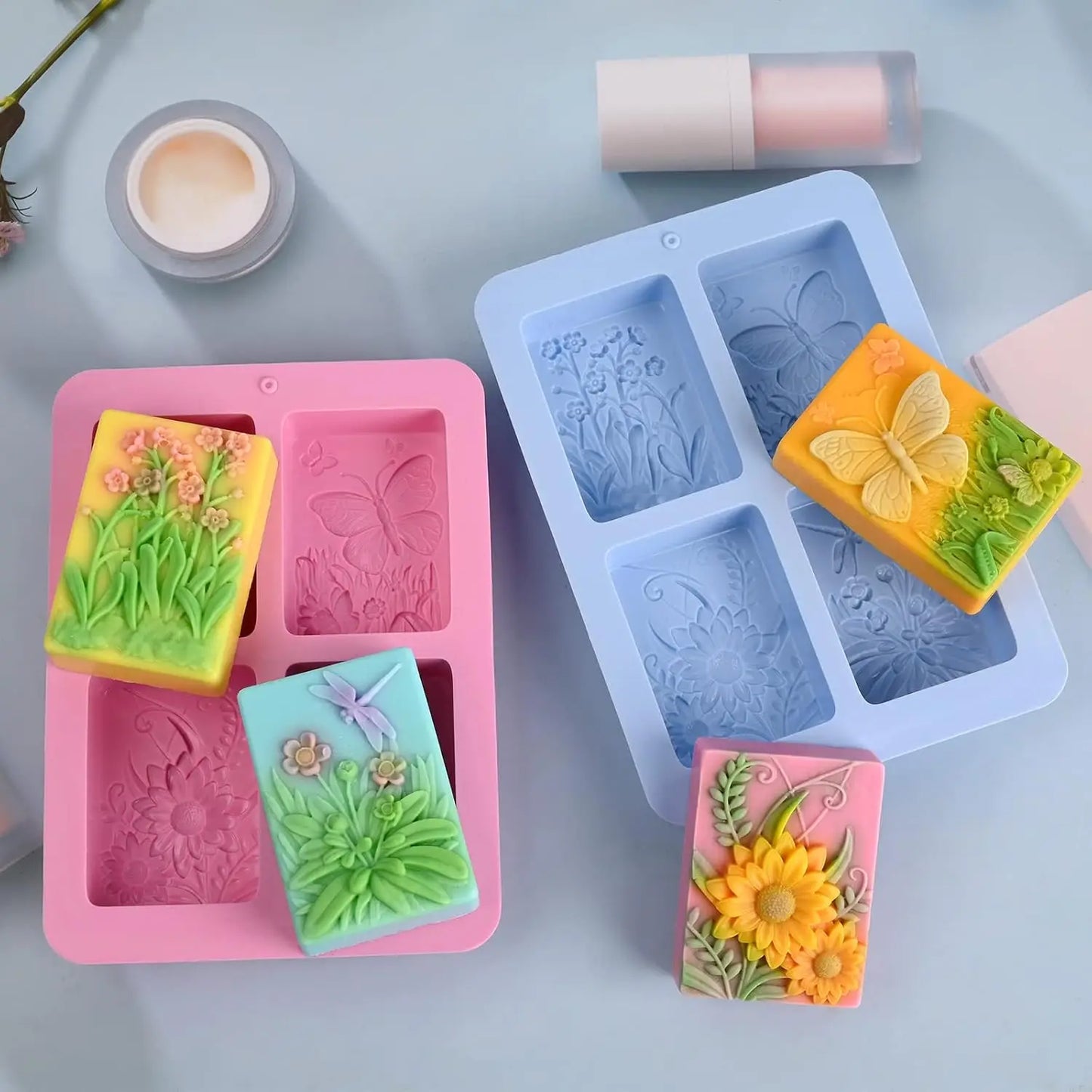 3D Insect Flower Silicone Soap Mold for Multi-Use Crafts Bath Bombs Chocolate Candles Polymer Clay diy with Easy Release Texture