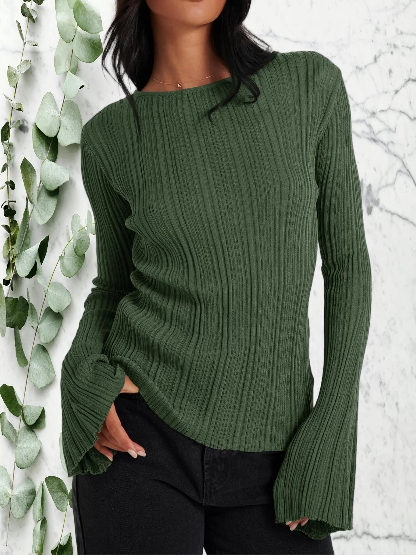 Women's Fashionable Slim Fit Long-Sleeved Knitted Top Pullover, Avant-Garde Autumn and Winter Knitted Sweater