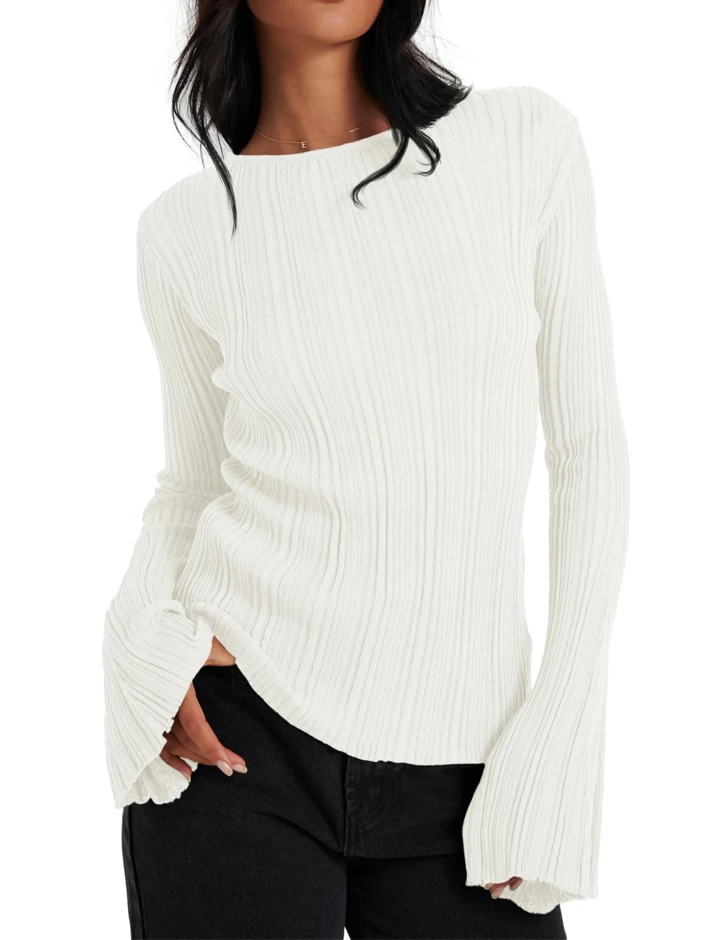 Women's Fashionable Slim Fit Long-Sleeved Knitted Top Pullover, Avant-Garde Autumn and Winter Knitted Sweater