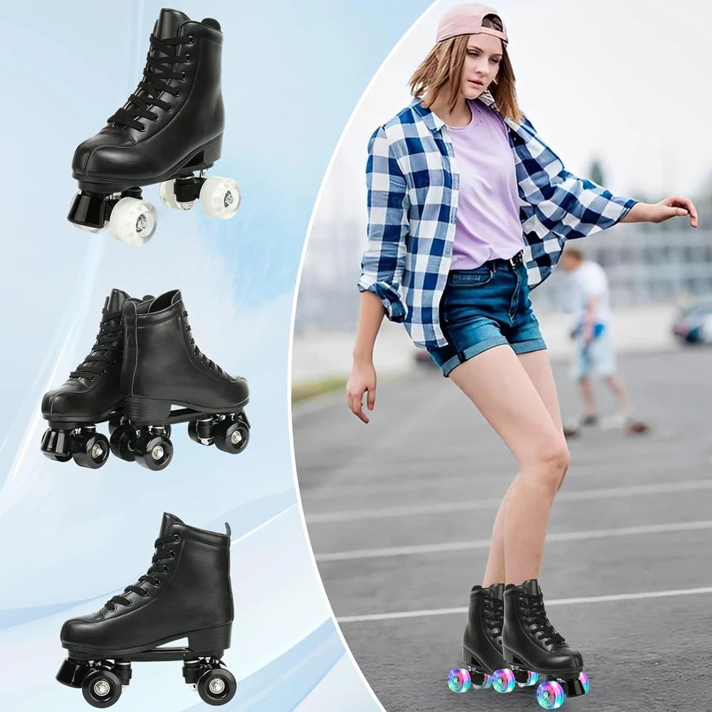 Breathable PU Leather Roller Skates with Lighted Wheels