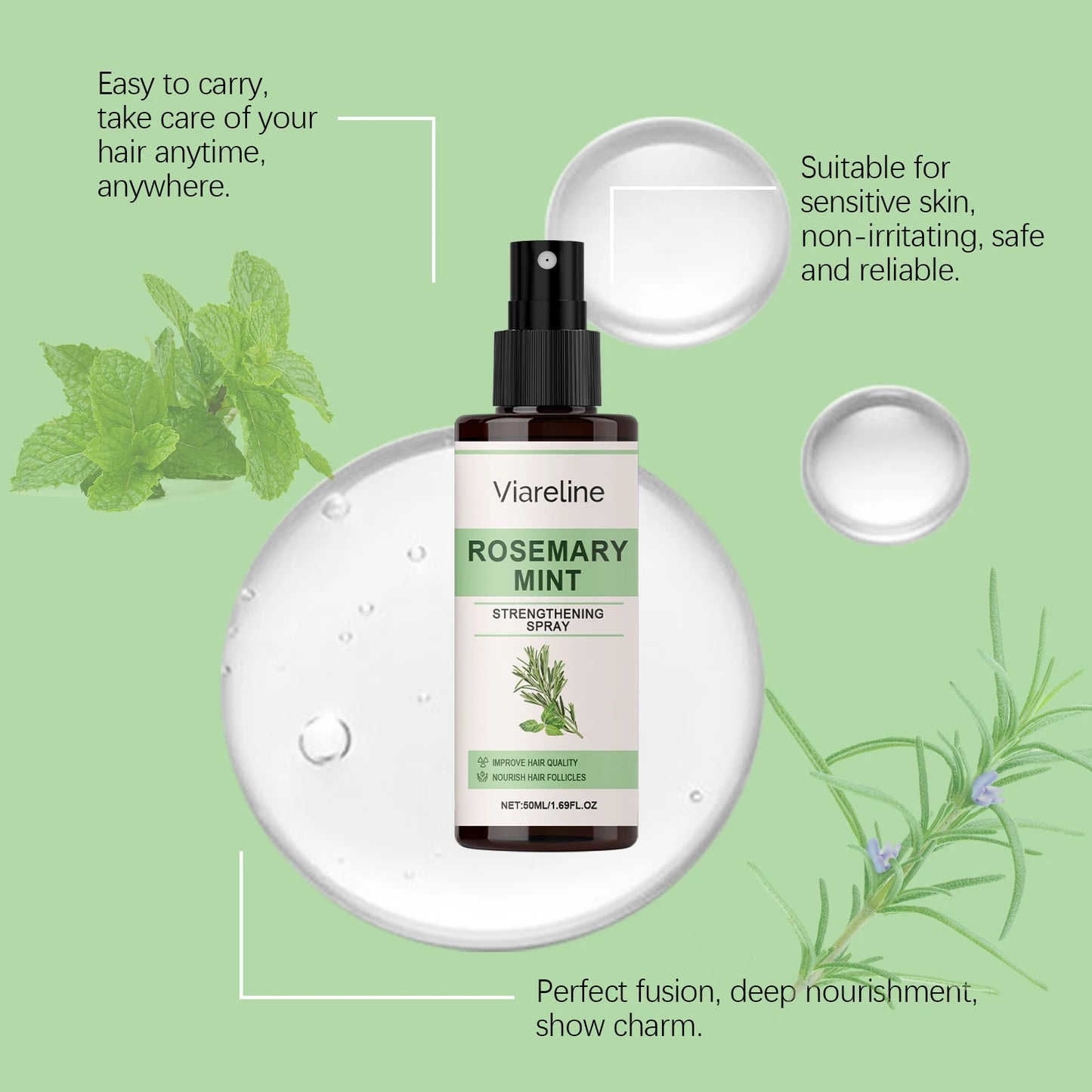 Rosemary Mint Spray Promotes Hair Growth And Strengthens Hair With Nourishing Care Reduce Split Ends Wash Free Hair Care Spray