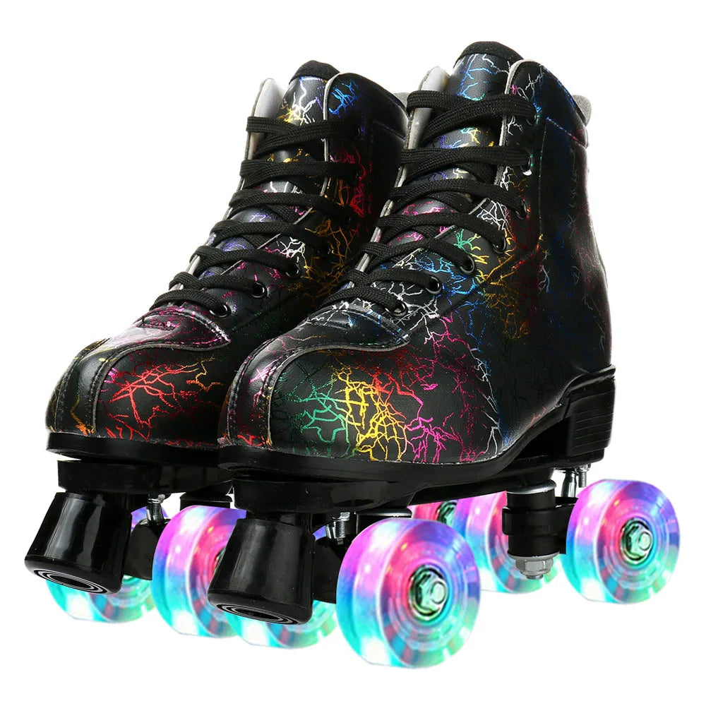 Breathable PU Leather Roller Skates with Lighted Wheels