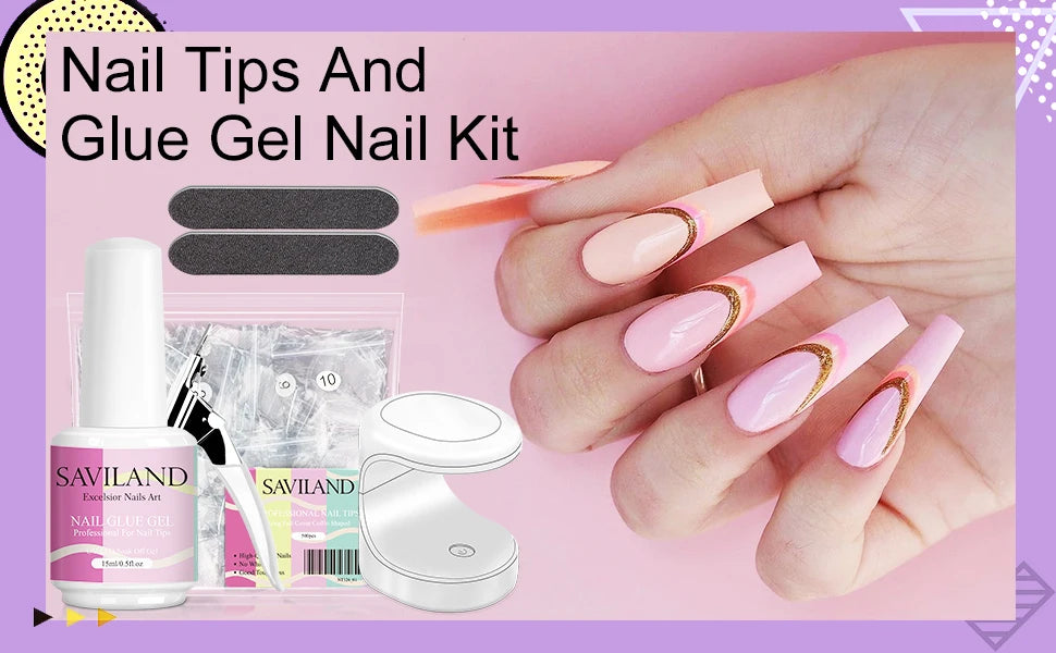 Gel Nail Kit with Cover Nails Tips & UV LED Nail Lamp