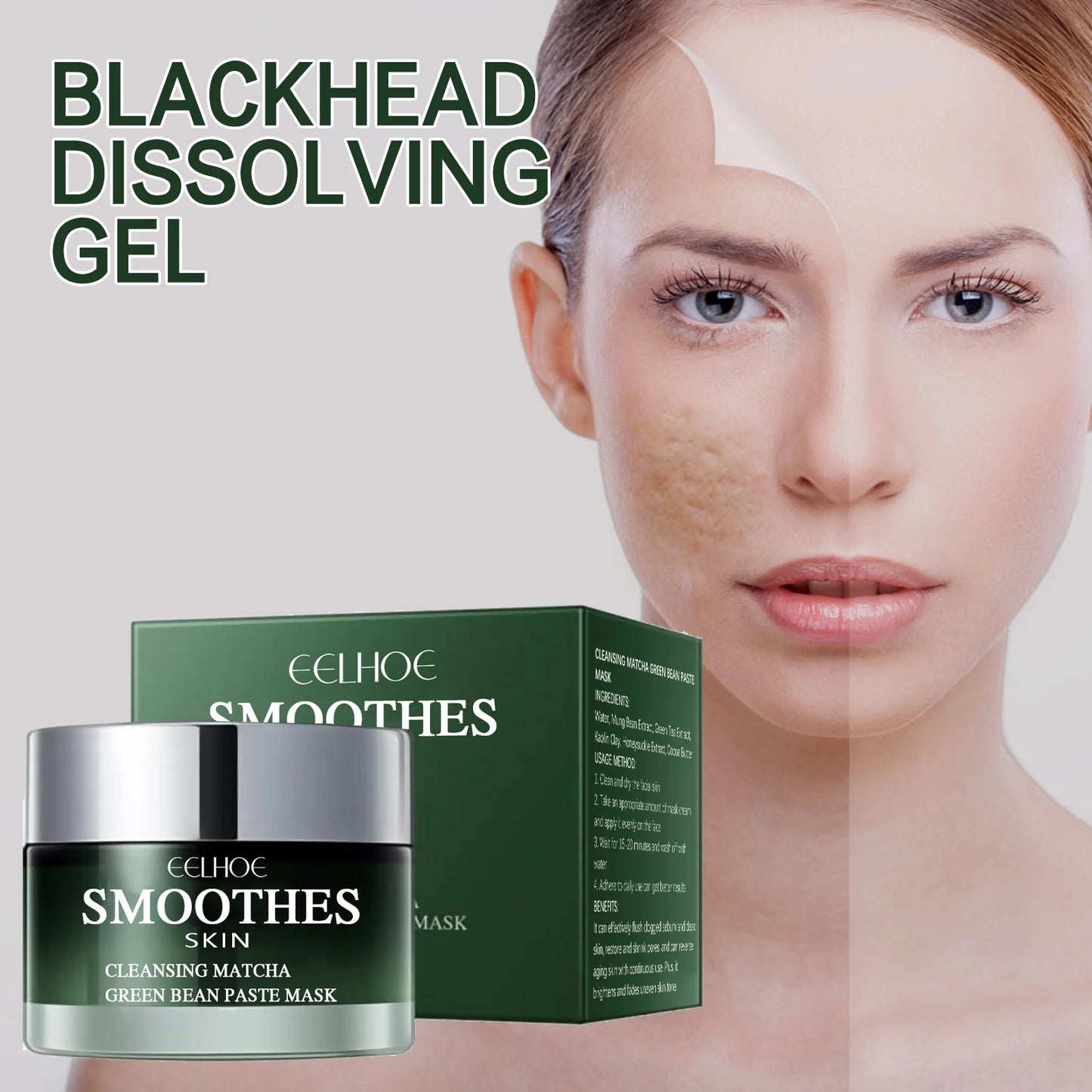 Green Tea Solid Cleansing Mask To Remove Blackheads and Acne, Apply Mud Mask, Natural Hydrating and Moisturizing Mask