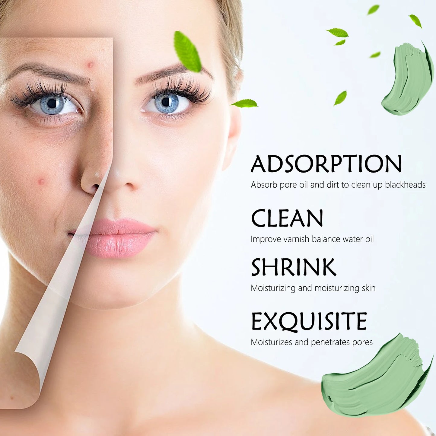 Green Tea Solid Cleansing Mask To Remove Blackheads and Acne, Apply Mud Mask, Natural Hydrating and Moisturizing Mask