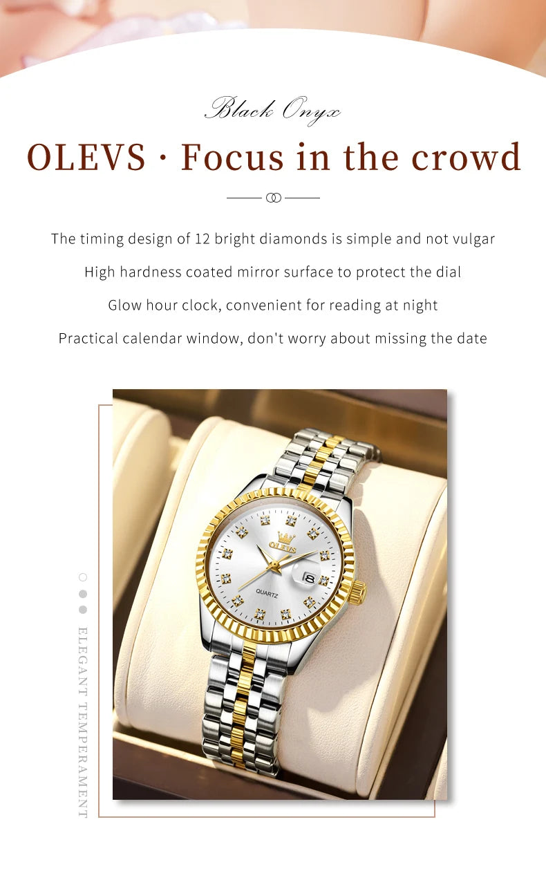 OLEVS Women's Watches Luxury Diamond Elegant Wristwatch Set