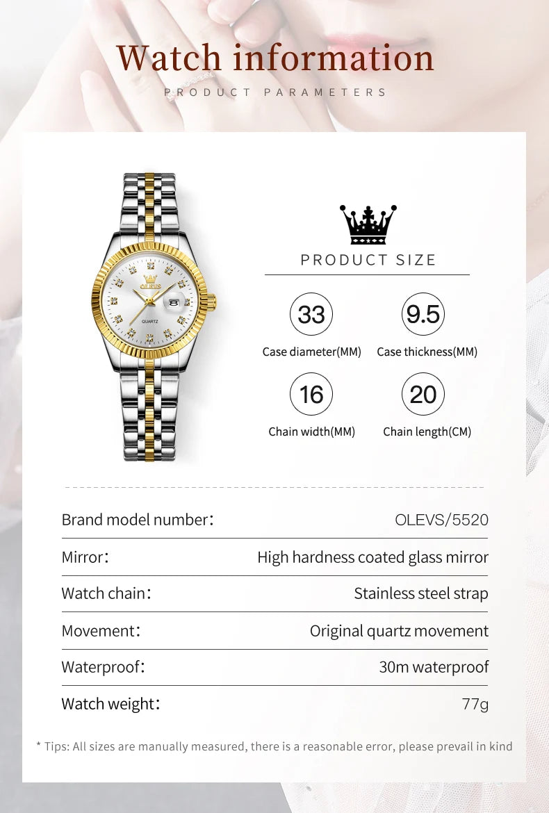 OLEVS Women's Watches Luxury Diamond Elegant Wristwatch Set