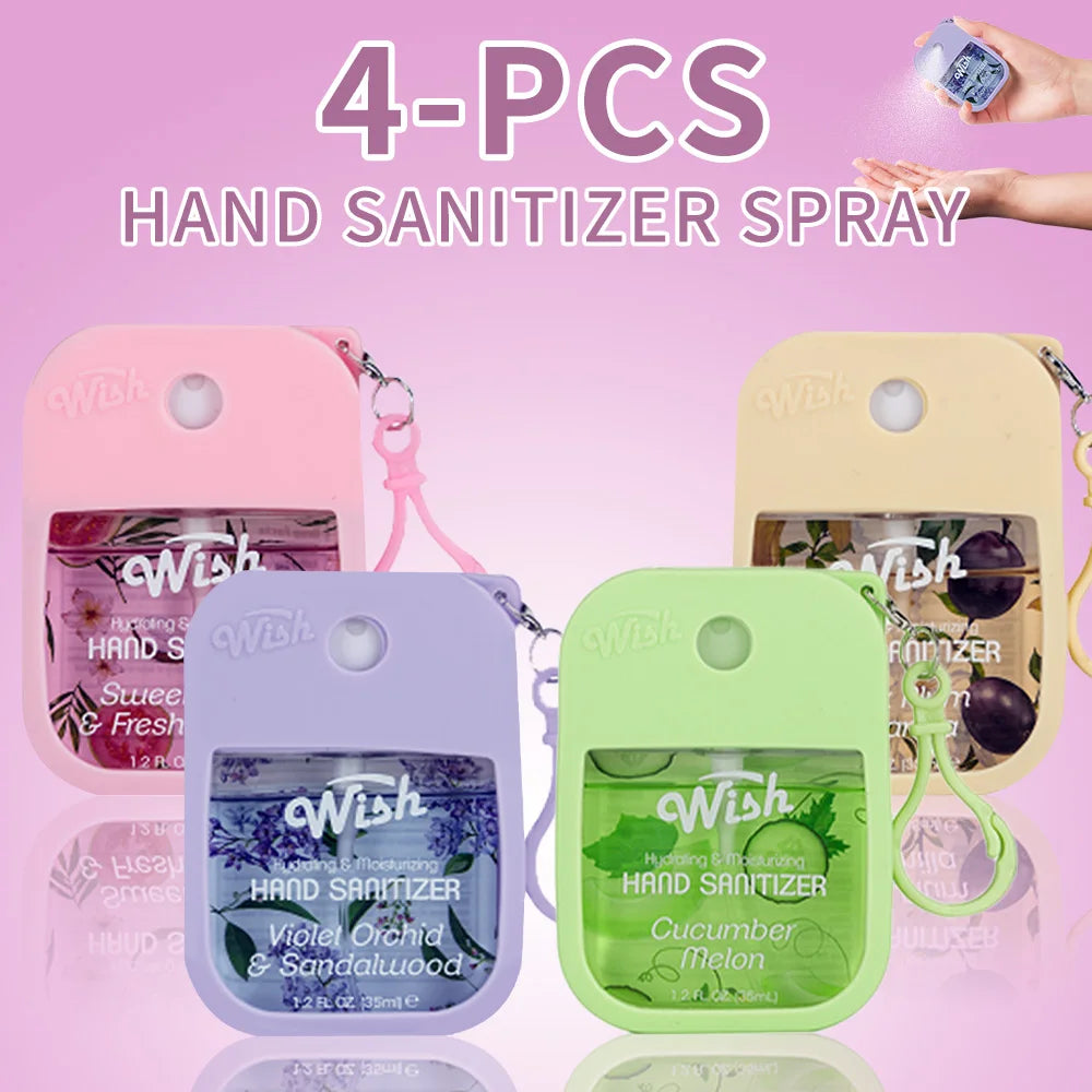4 Power Spray Moisturizing Hand Sanitizer Spray, Containing Coconut, Watermelon, Sugar, Cucumber, Cherry Blossom And Other Flavo