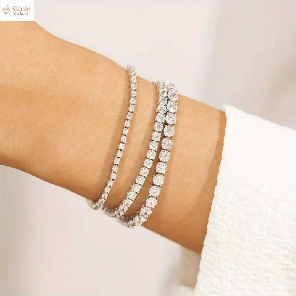 new S925 Sterling Silvery Tennis Bracelet 2/ 3/ 4/ 5mm Moissanite Fine Jewelry Hypoallergenic 6.69-8.66inch Length