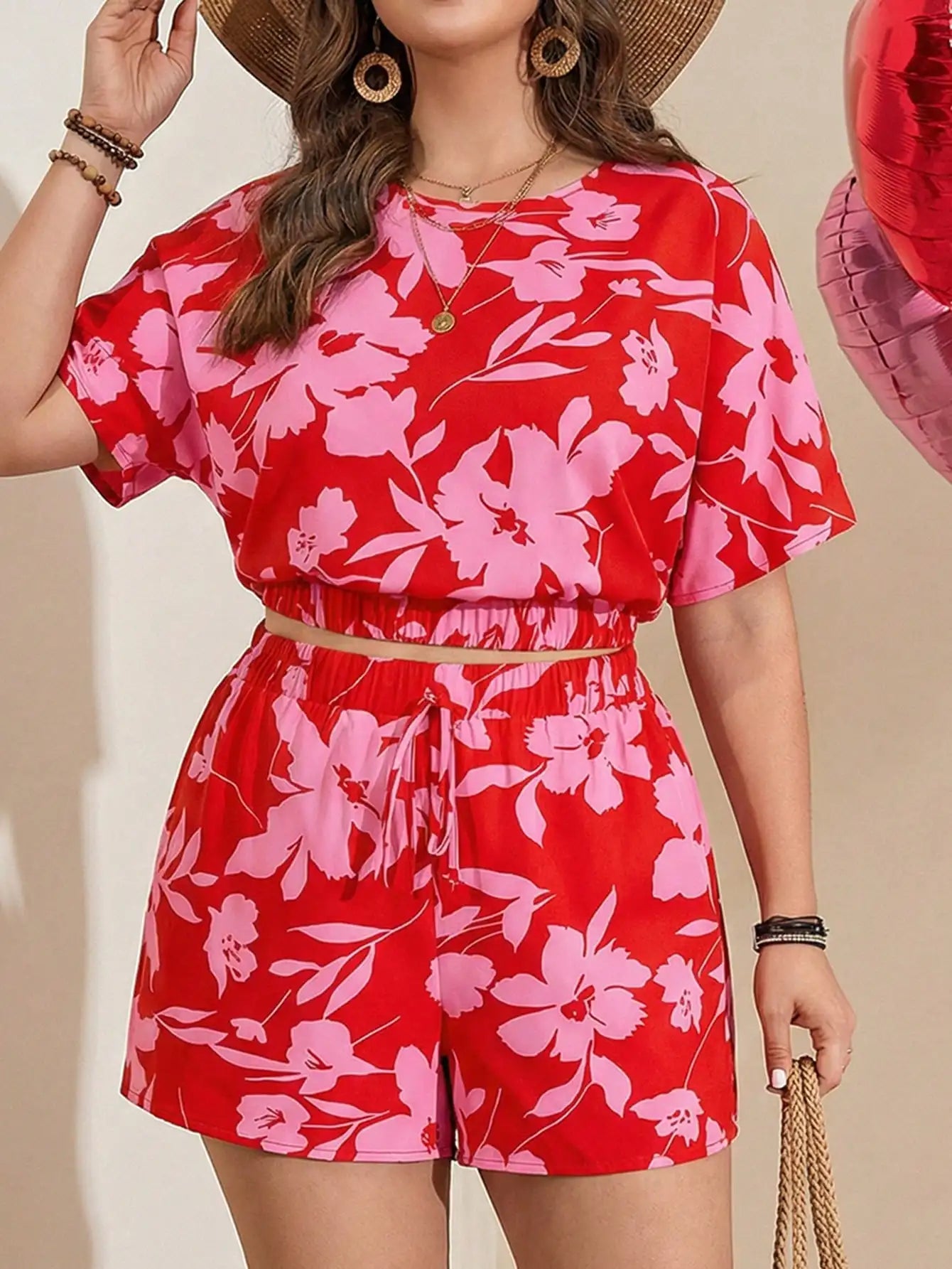 Floral Print Crop Top And Shorts 2 Piece Set Casual Summer Outfit Women