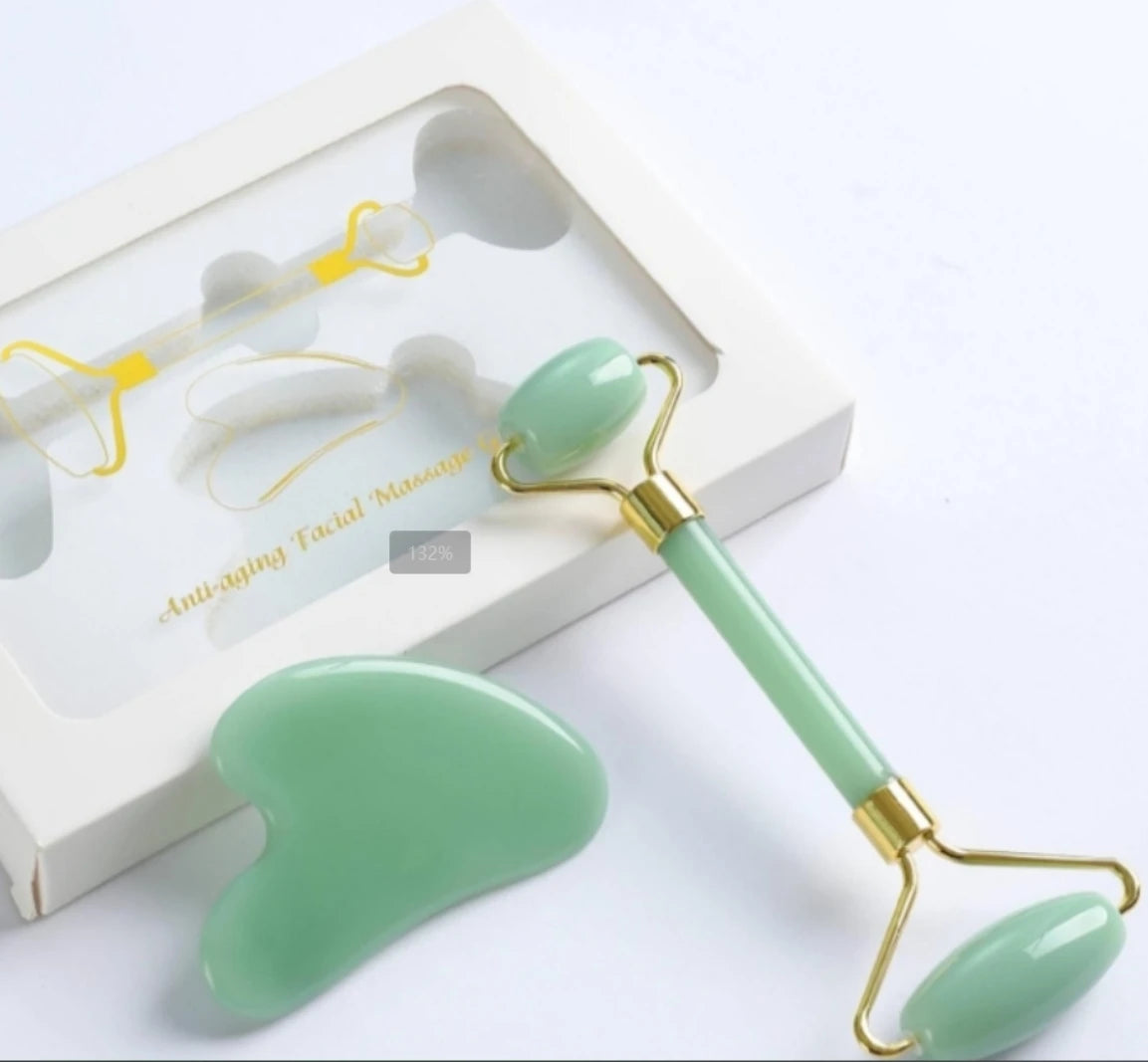 Jade Roller & Gua Sha Set - Facial Massage Tools for Skin Care