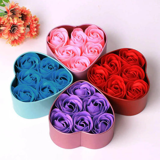 6/24pcs Soap Flower Heart Shaped Tin Box Bath Body Petal Rose Flower Soap New Year Valentine's Day Wedding Decoration Gift Best