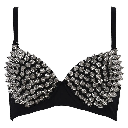 Silver Rivets Punk Rave Bralette Lingerie Gothic Bra Top Sexy Push Up Brassiere Nightclub Party Bar Fashion Hot Bras for Women