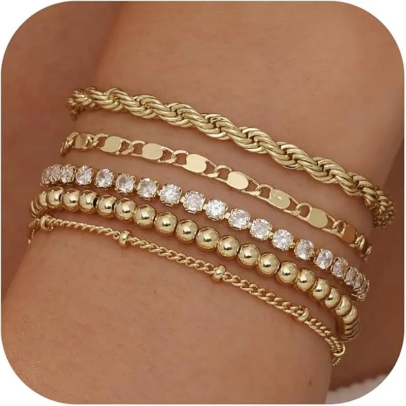 14K Gold plated Bracelets for Women Stack Layered Chunky Chain Bracelets Waterproof Link Cuff Bracelet Mothers' Day Jewelry Gift