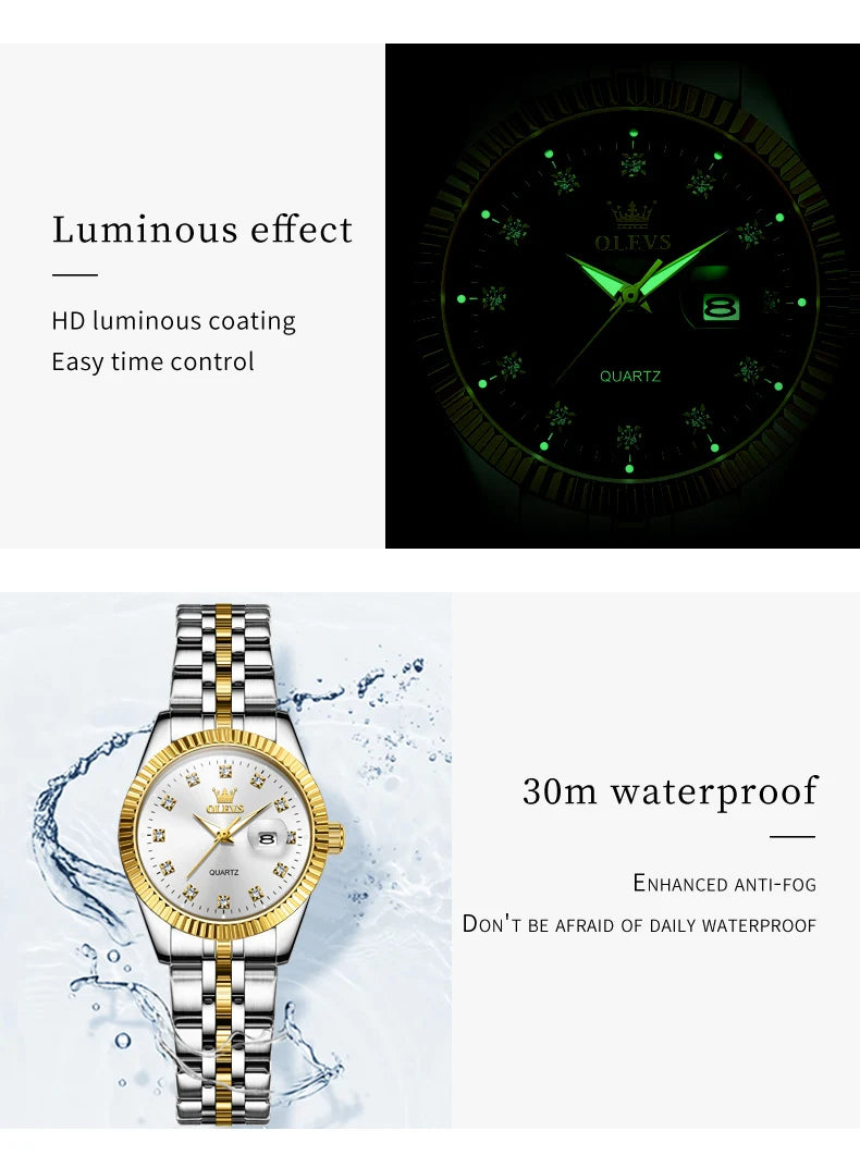 OLEVS Women's Watches Luxury Diamond Elegant Wristwatch Set