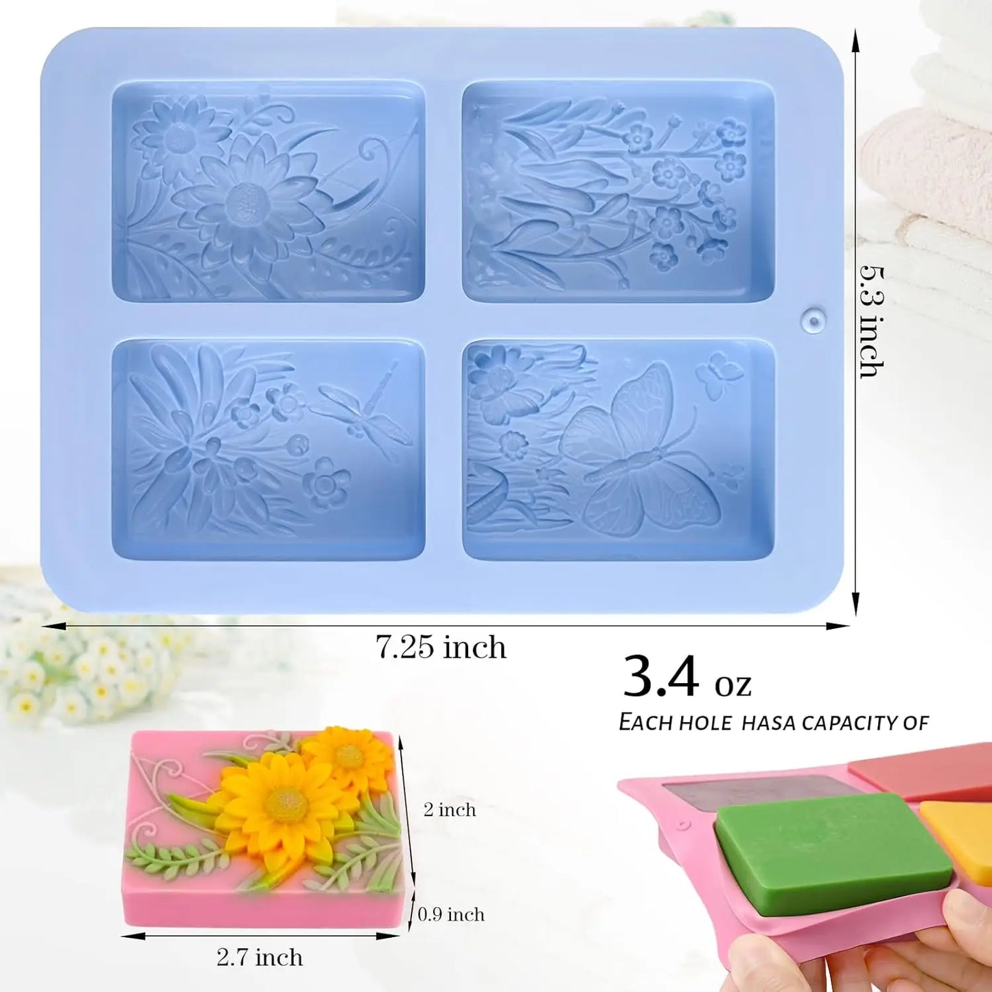 3D Insect Flower Silicone Soap Mold for Multi-Use Crafts Bath Bombs Chocolate Candles Polymer Clay diy with Easy Release Texture