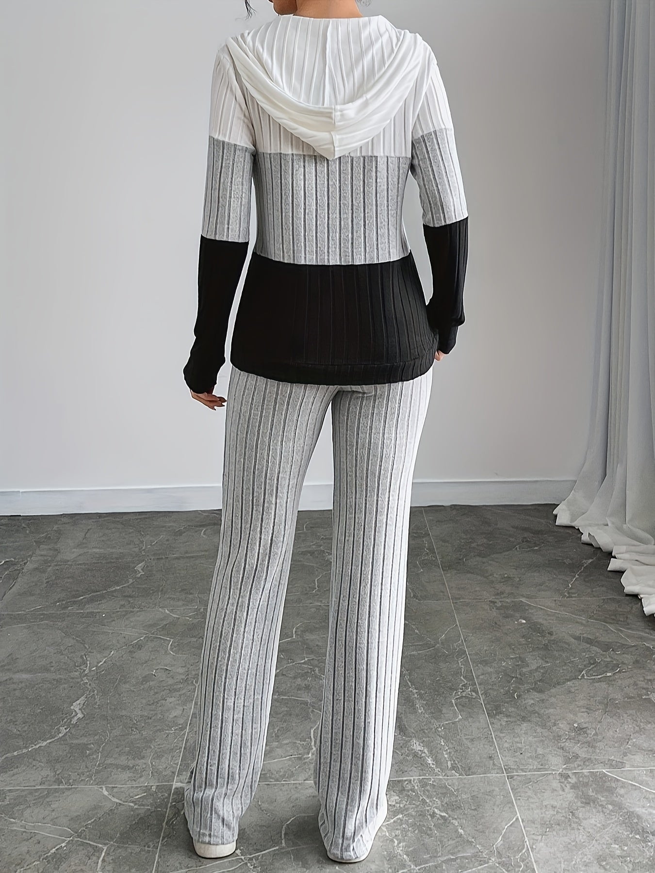 Women'S High-Waisted, Floor-Length Wide-Leg Pants Set with a Stylish And Casual Zip-Up Knit Design.