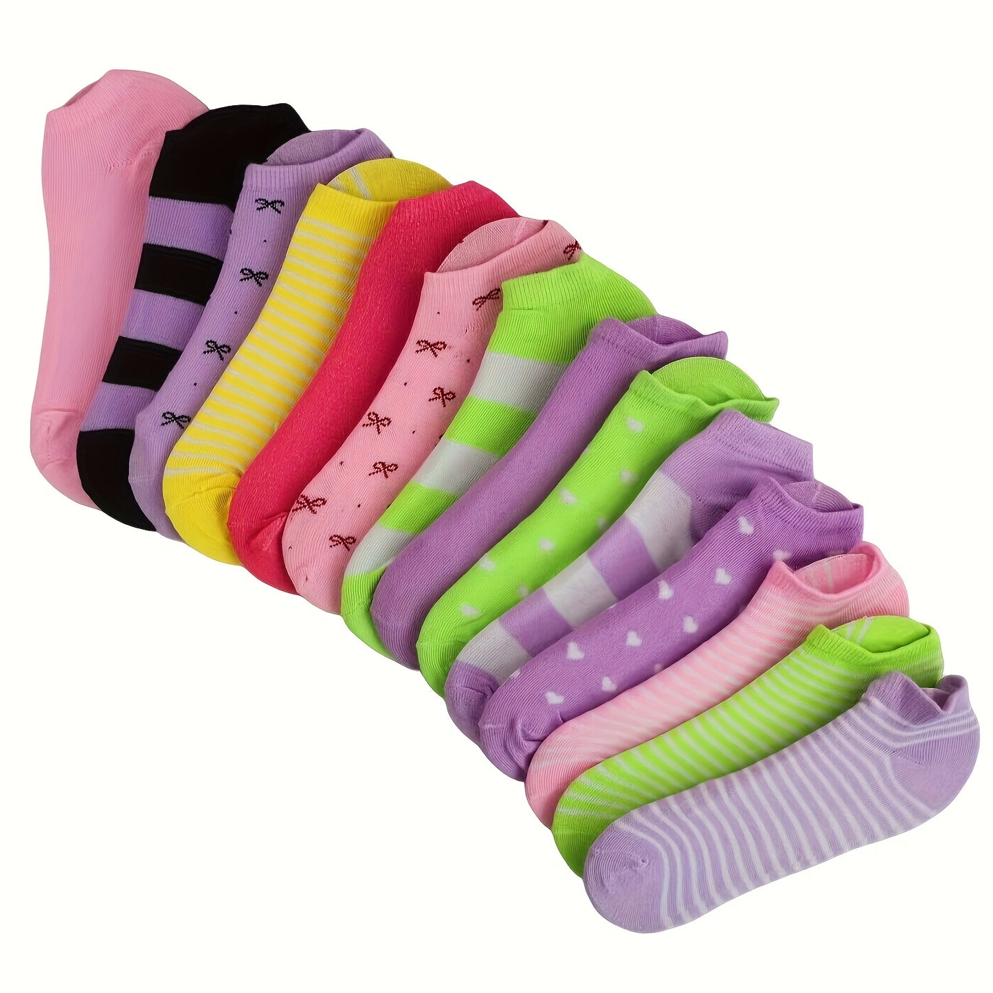 5/10/20 Pairs Women’s Colorful Heart Print Ankle Socks - Soft, Breathable, No-Show Design, Valentine’s Day Candy Colors, Comfortable Low-Top Stockings for Casual Wear, Cute Socks