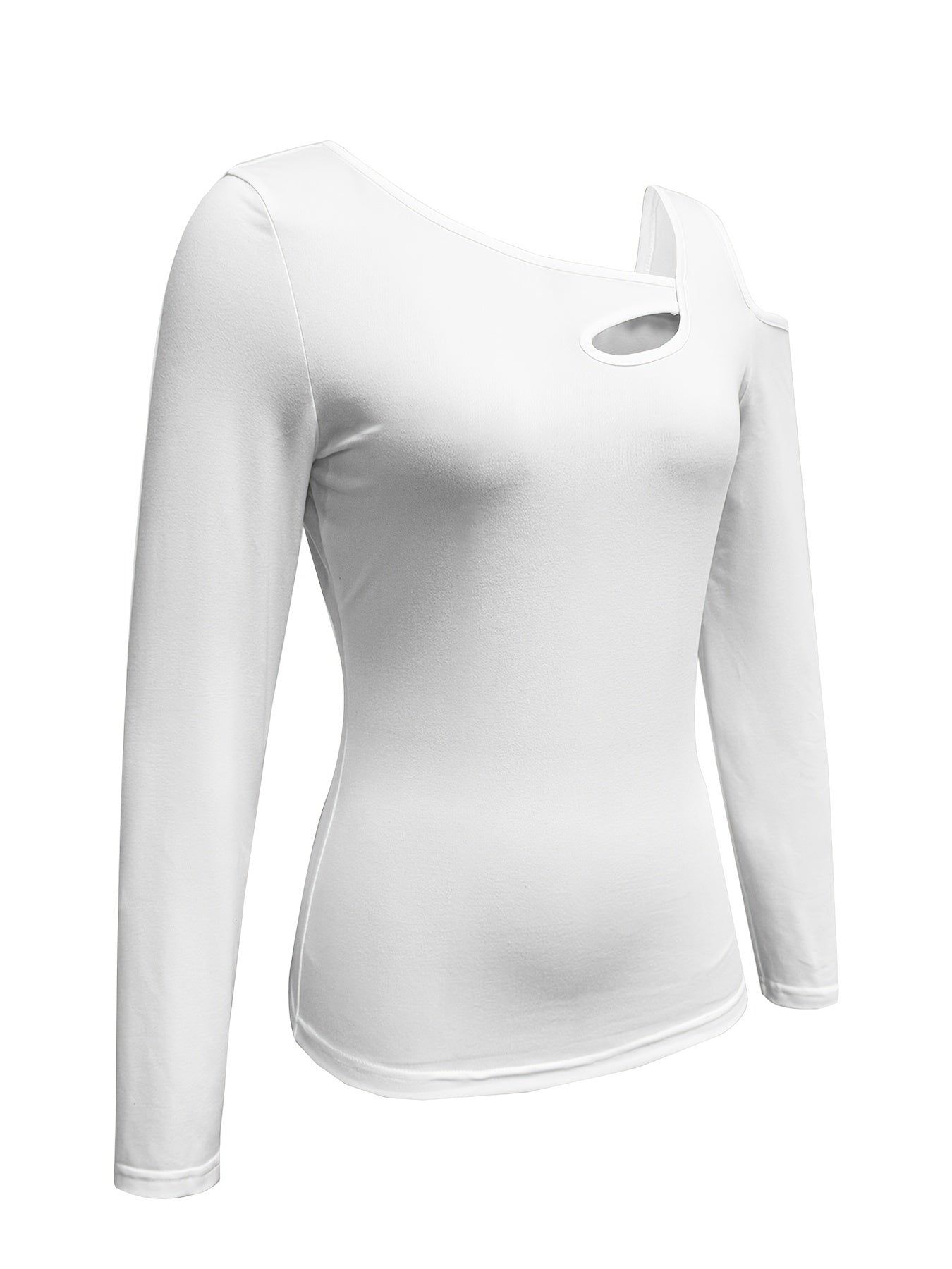 Cold Shoulder Cutout Tee With Asymmetrical Long Sleeve