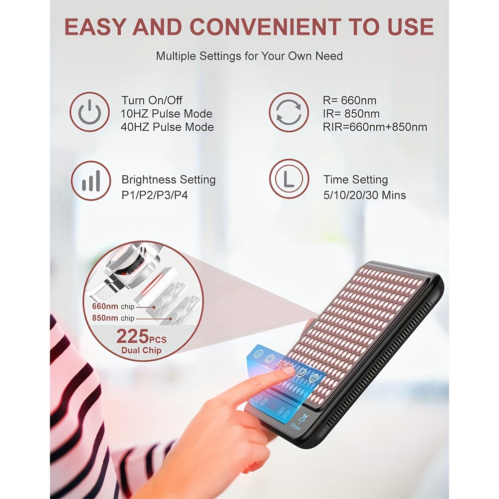 225 LEDs Dual-Chip Red Light Therapy Panel, Portable 660nm Red Light & 850nm Near-Infrared LED Device With Stand Timer, For Face Body Skin Care Home Spa Use