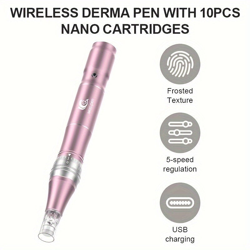 Wireless Charging Model Electric Derma pen & R-Nano Massage Heads